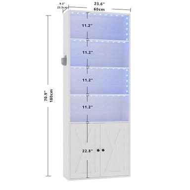 IRONCK Tall Bookcase with LED Lights, 70 in Industrial Bookshelves and Bookcases with Doors, 6 Shelf Display Storage Shelves Floor Standing for Home Office, Living Room, Bedroom - Image 3