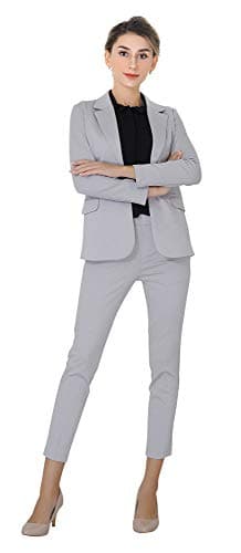Marycrafts Women’s Two Piece Suits – Business Blazer Pant Suit Set for Work, Professional Outfit, Office Wear, Formal Business Attire 8 Silver - Image 4