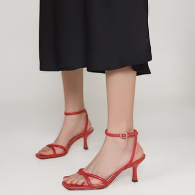 AIUNIIND Women's Sandals Square Open Toe Kitten Heels Strappy Ankle Strap Sandals for Women Comfort Dress Party Shoes Red 9 - Image 5