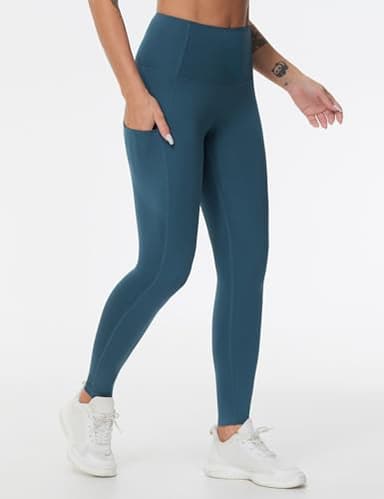 THE GYM PEOPLE Thick High Waist Yoga Pants with Pockets, Tummy Control Workout Running Yoga Leggings for Women Green Blue - Image 7