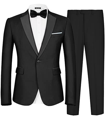MAGE MALE Men's 2 Piece Suit Notched Lapel One Button Slim Fit Formal Wedding Prom Tuxedo Suits Blazer Pants with Bow Tie Set - Image 1