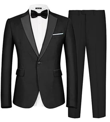 MAGE MALE Men's 2 Piece Suit Notched Lapel One Button Slim Fit Formal Wedding Prom Tuxedo Suits Blazer Pants with Bow Tie Set - Image 1