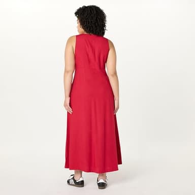 The Drop Women’s Blanca Linen Button Front V-Neck Maxi Dress, Crimson, S - Image 6