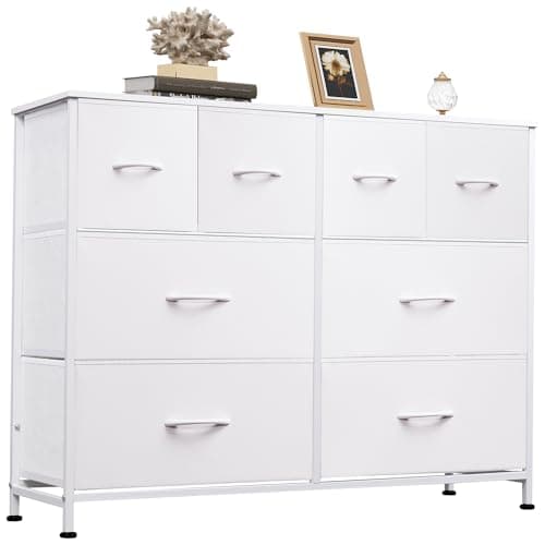 WLIVE Dresser for Bedroom with 8 Drawers, Wide Fabric Dresser for Storage and Organization, Bedroom Dressers, Chest of Drawers for Living Room, Closet, Hallway, White - Image 1