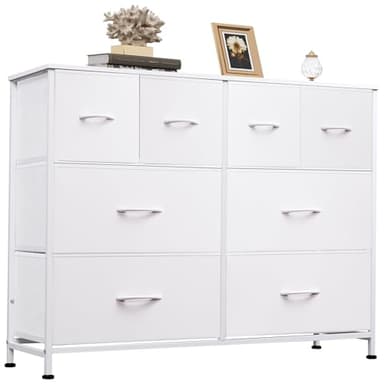 WLIVE Dresser for Bedroom with 8 Drawers, Wide Fabric Dresser for Storage and Organization, Bedroom Dressers, Chest of Drawers for Living Room, Closet, Hallway, White - Image 1