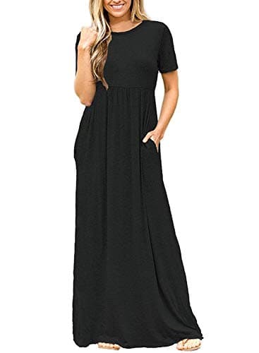 DEARCASE Maxi Dress for Women Black X-Large Crewneck Short Sleeves Wedding Guest A-line Casual Party Vintage Spring Summer Beach Long Dresses with Pockets - Image 2