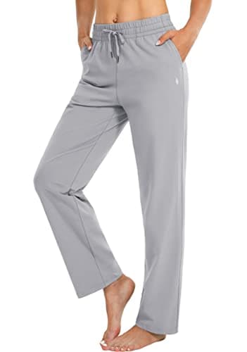SANTINY Women's Cotton Sweatpants Yoga Lounge Casual Pants Open Bottom Sweat Pants for Women with Pockets (Smoky Grey_S) - Image 1