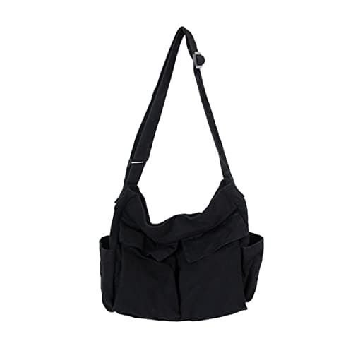 GAXOS Aesthetic Cute Messenger Bag for School Vintage Black Canvas Crossbody for Women Shoulder Laptop Bag - Image 1