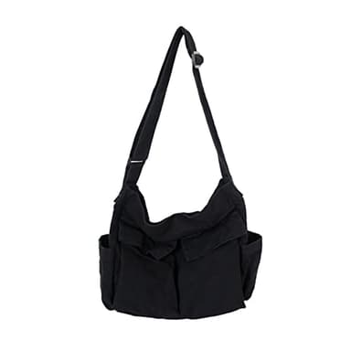 GAXOS Aesthetic Cute Messenger Bag for School Vintage Black Canvas Crossbody for Women Shoulder Laptop Bag - Image 1