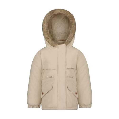 OshKosh B'gosh Girls' Heavyweight Faux Fur Hooded Parka Warm Winter Coat, Khaki - Image 1