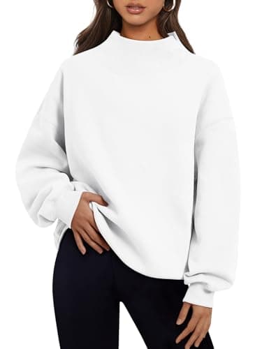 Trendy Queen Womens Oversized Sweatshirts Turtleneck Pullover Long Sleeve Hoodies Tops Fall Fashion Outfits 2025 Clothes White S - Image 1