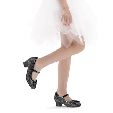 K KomForme Girl's Dress Shoes Mary Jane Glitter 1.5 in Low Heel Wedding Party Princess Shoes for Toddler/Little/Big Kids Black - Image 6