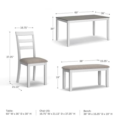 Signature Design by Ashley Stonehollow Modern Farmhouse Dining Table with Upholstered Chairs and Bench, Set of 6, White & Gray - Image 6
