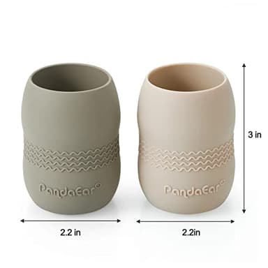 PandaEar Silicone Baby Feeding Set| 2 Pack Silicone Divided Suction Plate and 2 Pack Tiny Cup with 2 Spoons 2 Forks| Baby Led Weaning Supplies Self Feeding Eating Utensils (Light Tan/Walnut) - Image 6