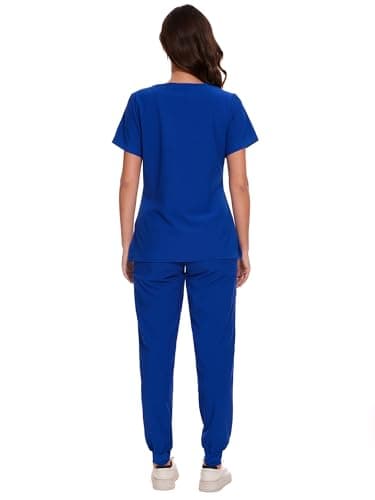 COZYFIT Scrubs for Women - V-Neck Top & Cargo Pants Scrubs Set with 10 Pockets - Royal Blue, 3XL, Tall - Image 2