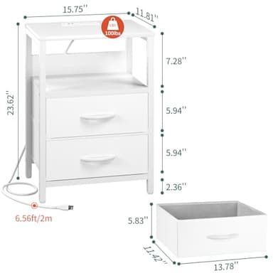 Yoobure Nightstand with Charging Station, LED Night Stand with Fabric Drawers and Storage Shelf for Bedroom, Nightstands Bedside Tables with USB Ports & Outlets, Small Night Stands, Bed Side Table - Image 3