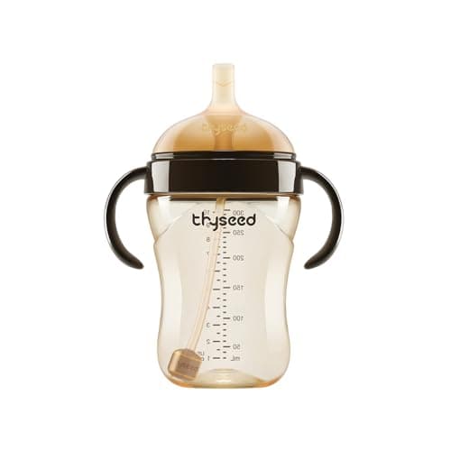 Thyseed PPSU Weighted Straw Cup with Handles Toddlers Transition Bottles to Sippy Cups No Spill Learner Milk Water Baby Bottle Soft Silicone Spout Dishwasher Safe BPA Free 6+ Months 10oz/300mL 1 Pack - Image 1