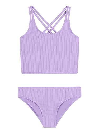 Kanu Surf Girls' Waverly UPF 50+ Beach Sport Criss-Cross Tankini, Drop Needle Solid Lavender - Image 1