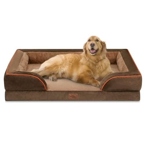 Comfort Expression Dog Beds for Extra Large Dogs, Waterproof Orthopedic Foam XL Dog Beds with Bolster, Washable Dogs Bed Sofa Pet Bed with Removable Cover & Non-Slip Bottom(X-Large,Brown) - Image 1
