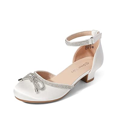 DREAM PAIRS Girls Dress Shoes Closed Toe Low Heels Ankle Strap Pumps for Toddler Little Big Kid Flower Party Wedding Princess,Size 13 Little Kid,White,SDFL2318K - Image 1
