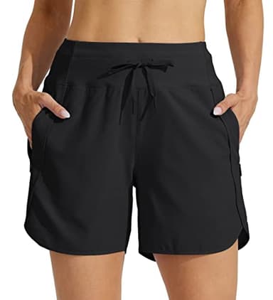 Willit Women's Athletic Running Shorts 5" Quick Dry Workout Hiking High Waisted Active Gym Exercise Zipper Pocket Black 3XL - Image 3