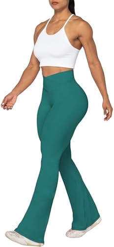 Sunzel Flare Leggings, Crossover Yoga Pants with Tummy Control, High-Waisted and Wide Leg, 30" Inseam, Jasper Green, Large - Image 4