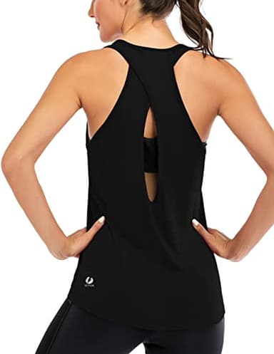 ICTIVE Womens Cross Backless Workout Tops for Women Racerback Open Back Shirts Athletic Sleeveless Clothes Black M - Image 1