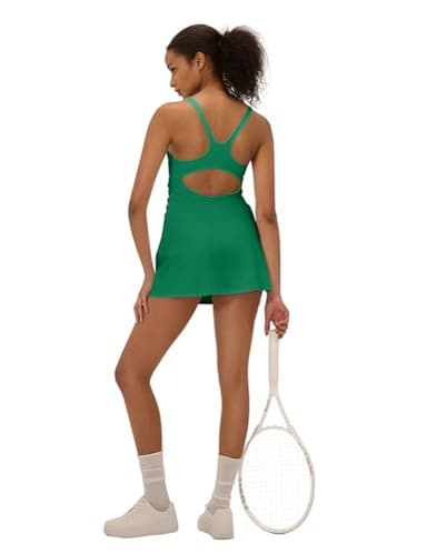 UNIANKIYA Womens Tennis Dress with Built in Shorts Workout Dress Athletic Mini Sundress Backless Summer Dresses Golf Outfits Green - Image 3