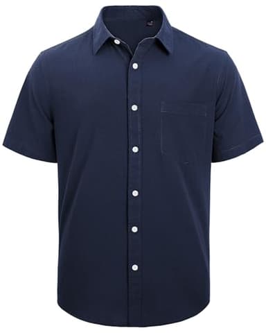 J.VER Linen Shirts for Men Beach Vacation Button Down Short Sleeve Untucked Dress Shirt Cotton Big and Tall Wedding Tops Blue XXL - Image 3