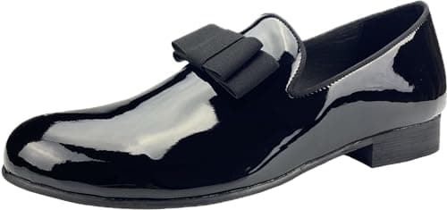 Justar Men's Patent Leather Tuxedo Dress Shoes Slip-on Loafers with Bowtie Wedding Party Prom Shoes for Men (Black, 9) - Image 1