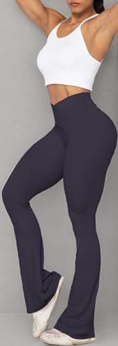 Sunzel Flare Leggings, Crossover Yoga Pants with Tummy Control, High-Waisted and Wide Leg, 30" Inseam, Graphite Large - Image 8
