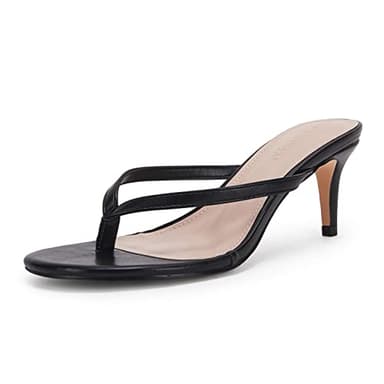 Coutgo Women's Kitten Heel Flip Flops Slip On Thong Slide Sandals Comfortable Summer Beach Shoes, Black, Size 7 - Image 1