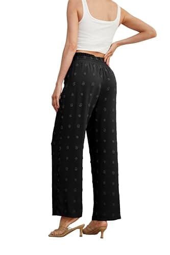 IWOLLENCE Women's Wide Leg Pants with Pockets High Waist Adjustable Knot Loose Casual Trousers Business Work Casual Pants TH Black L - Image 4