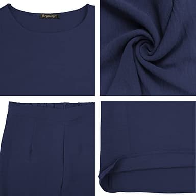 ROYLAMP Women's Fall 2 Piece Outfits Long Sleeve Round Neck Crop Top Wide Leg Pants Set with Pockets Navy Blue XXL - Image 5