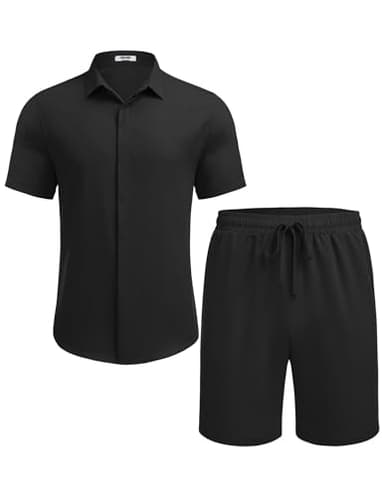 COOFANDY Mens Summer Set 2 Piece Linen Outfit for Men Short Sets, Black, Large - Image 4