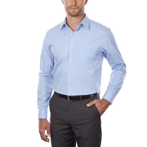 Van Heusen Men's Poplin Regular Fit Solid Point Collar Dress Shirt, Cameo Blue, 16.5" Neck 34"-35" Sleeve - Image 1