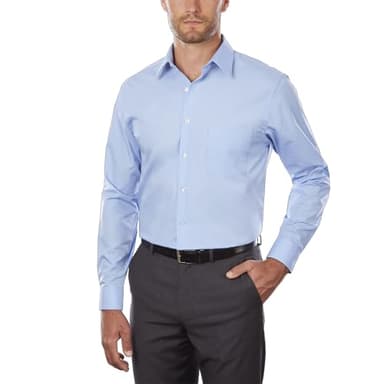 Van Heusen Men's Poplin Regular Fit Solid Point Collar Dress Shirt, Cameo Blue, 16.5" Neck 34"-35" Sleeve - Image 1