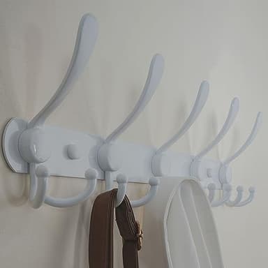Dseap Wall Mounted Coat Rack - 5 Tri Hooks, Heavy Duty, Stainless Steel, Metal Coat Hook Rail for Coat Hat Towel Purse Robes Mudroom Bathroom Entryway (White, 2 Packs) - Image 7