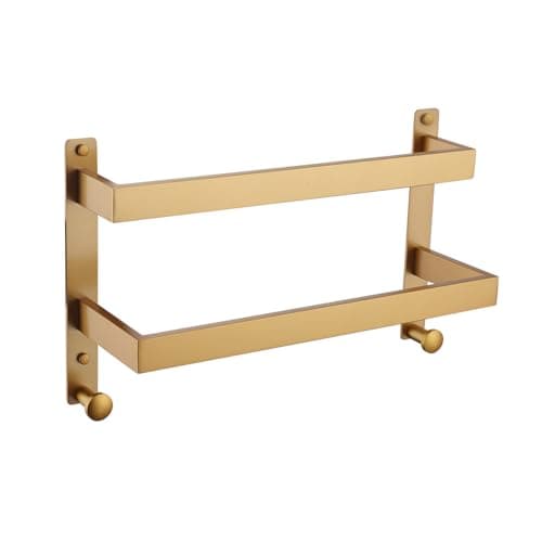 Hoooh Towel Rack for Bathroom, 16 Inch Wall Mount Double Towel Bar with Hooks, Gold Stainless Steel 2-Tiers Ladder Towel Hanger - Image 1