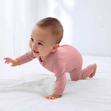 GUISBY Rayon Pajamas Baby, 2 piece Footless Pajamas, Long Sleeve with Zipper Sleepers Orange-Pink 6-12 Months - Image 5