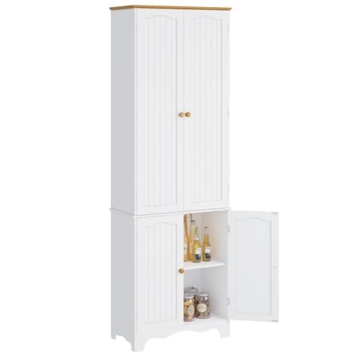 Function Home 72" Kitchen Pantry Cabinet, Freestanding Storage Cabinets, Tall Food Pantry with Doors and Adjustable Shelves, Utility Floor Cabinet for Kitchen Dining Room Living Room, White - Image 1