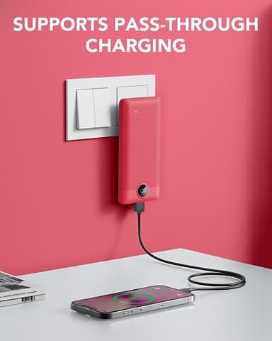 Portable Charger Built-in Cables and AC Wall Plug, VRURC USB C Power Bank 10000mAh, Travel Battery Portable Phone Charger Compact Lightweight External Battery Pack for SmartPhones,Tablets-Viva Magenta - Image 2
