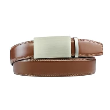 Coipdfty Men's Belts Leather Ratchet Belt Dress Belts for Men Adjustable Belt for Casual Jeans (Silverplate-brownbelt, 31"-36" Waist Adjustable) - Image 2