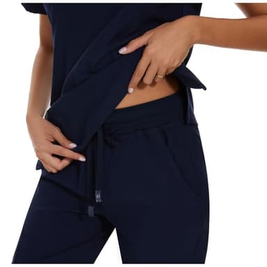 COZYFIT Scrubs for Women Set - Stretch V-Neck Scrub Top & Jogger Pant with 8 Pockets, Yoga Waistband, Anti Wrinkle, Slim Fit Women Scrubs, Navy Blue - Image 7
