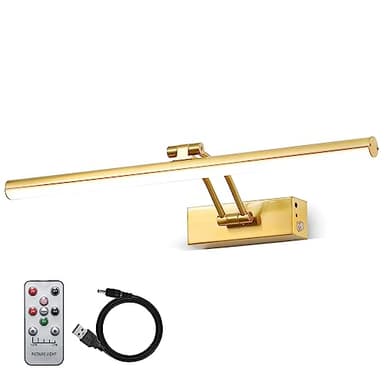 FUNCHDAY Wireless Picture Light,5000mAh Battery Operated Picture Light with Remote, Art Light with Timer,16“ Full Metal Picture Frame Light for Paintings, Gallery,Wall (Brass) - Image 1