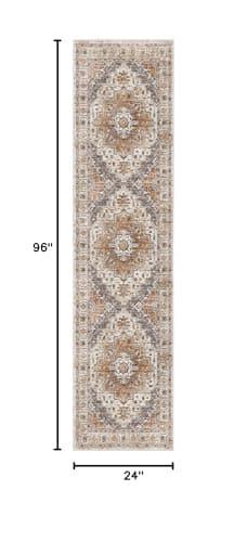 Madane Runner Rug 2x8, Washable Hallway Runner Rugs, Non-Slip Low-Pile Soft Kitchen Rug Runner Laundry Room Rug, Vintage Throw Entry Foyer Mat for Entrance Living Room (Turmeric/Grey, 2 x 8) - Image 2