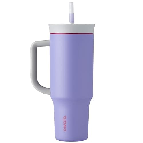 Owala Stainless Steel Triple Layer Insulated Travel Tumbler with Spill Resistant Lid, Straw, and Carry Handle, BPA Free, 40 oz, Light Purple (Whimsical Daydream) - Image 1