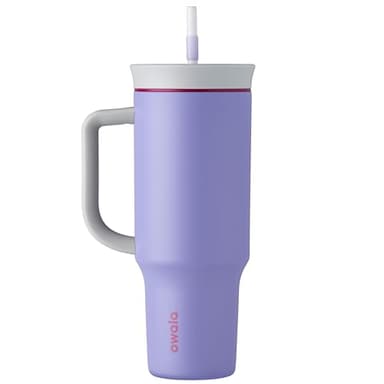 Owala Stainless Steel Triple Layer Insulated Travel Tumbler with Spill Resistant Lid, Straw, and Carry Handle, BPA Free, 40 oz, Light Purple (Whimsical Daydream) - Image 1