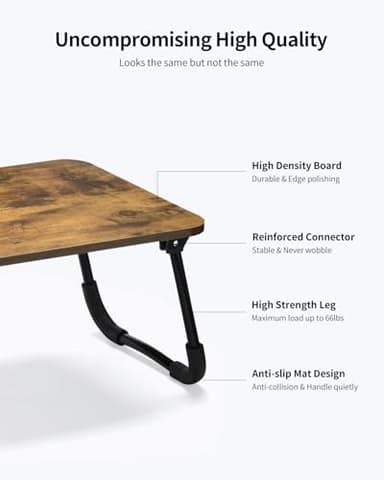 Ruxury Folding Lap Desk Laptop Stand Bed Desk Table Tray, Breakfast Serving Tray, Portable & Lightweight Mini Table for Sofa Couch Floor - Brown Wood - Image 6