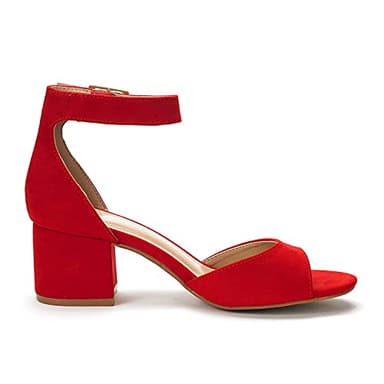 DREAM PAIRS Womens Heels, Chunk Low Heel Comfortable Pump Sandals Dress Shoe,Size 8.5,Red/Suede,CHUNKLE - Image 3